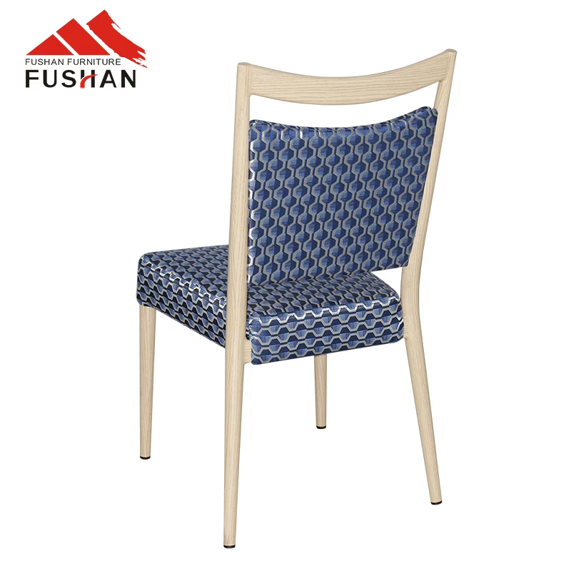 Wholesale hotel furniture metal frame stackable chair wood grain restaurant wedding banquet chair upholstered dining room chair