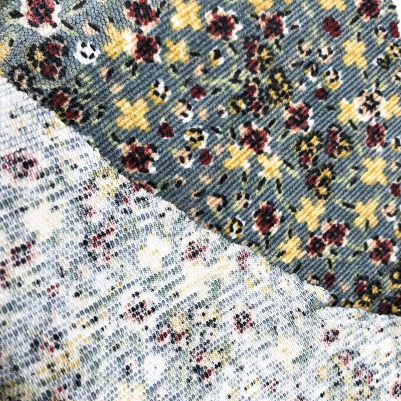 Голубого цвета с цветочным принтом вельветовые брюки из ткани набивные ткани для детей тканая 100% ткань с рисунком из полиэфира