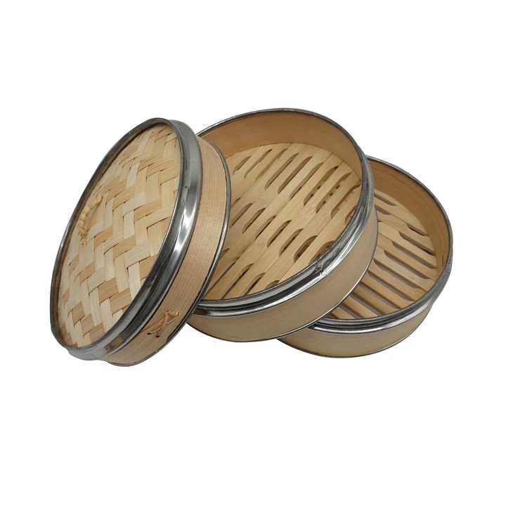 Dumpling Mini 10 inch Steel Bamboo Basket Steamer For Restaurant