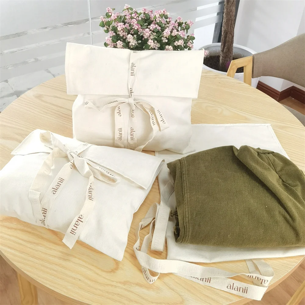 Chuanghua Custom Logo Printed Envelope Muslin Calico Pillow Wallet Pouch Bag Natural Ribbon Canvas Envelope Dust Bag