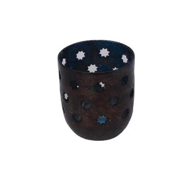 
Metal Votive made in Iron two tone antique brass and silver inside cut flower pattern  (50028414748)