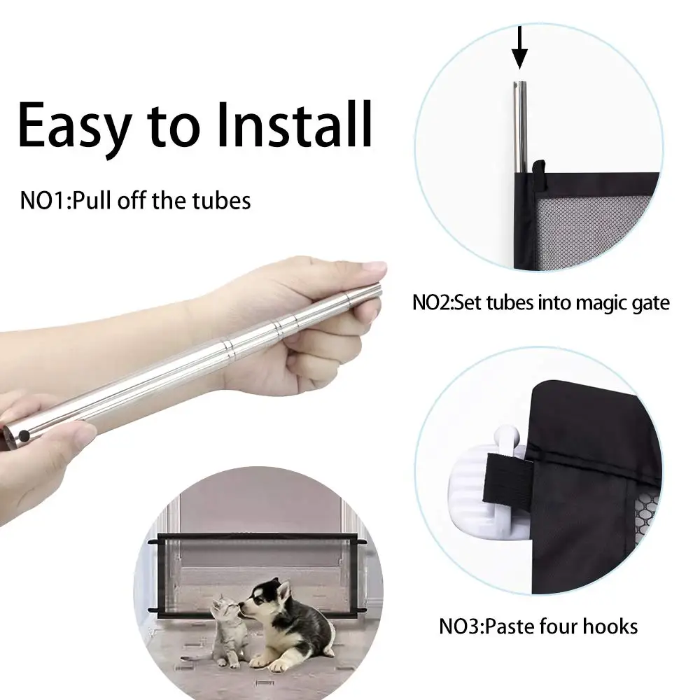 New Product 2020 Magic Gate Pet Safety Enclosure Foldable Portable Safe Guard Baby Mesh Install Anywhere Pet Mesh Gate