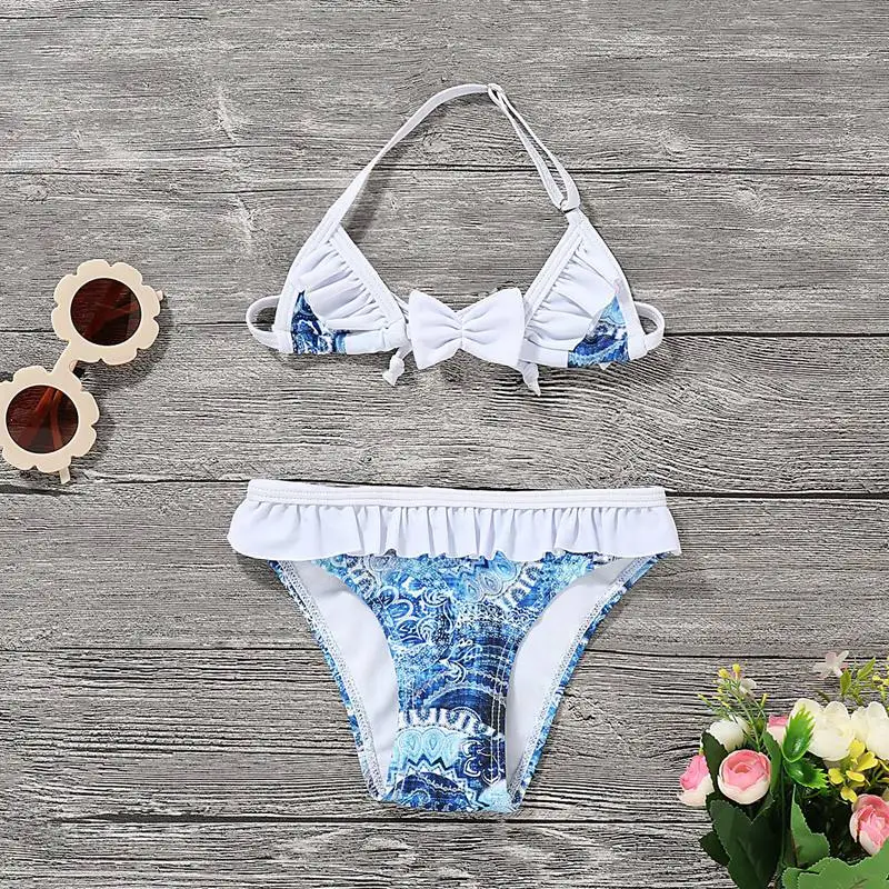 
2021 bikini manufacturer kids baby Bikini With Bow Tie Children Summer Swimwear Two Pieces Baby Girls Stylish Bathing Suits 