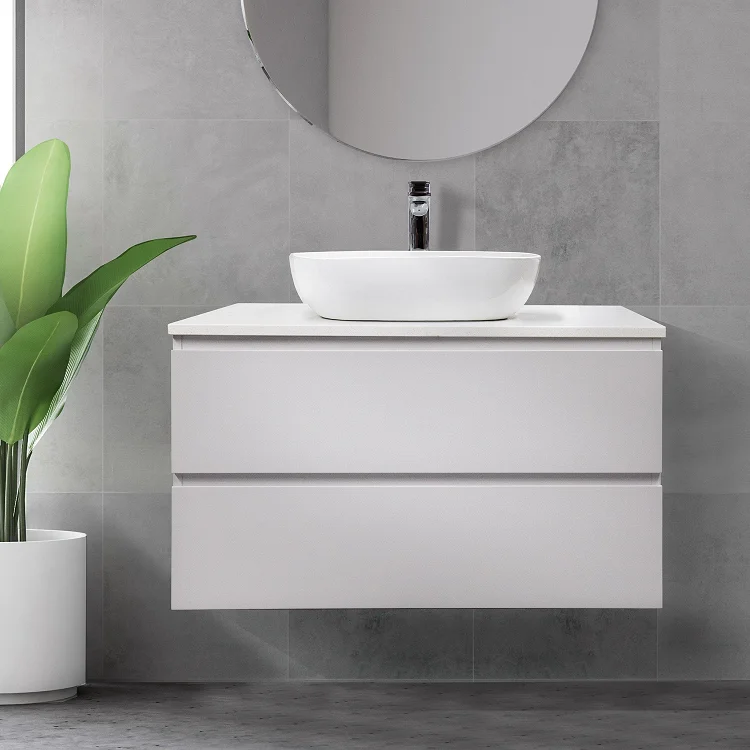 Australia Style Hotel Luxury Bathroom Furniture LED Light Mirrored Cabinet Floor Standing Basin Sink Vanity Cabinets