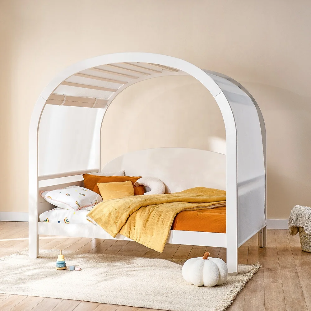 Only B2B Boori Simple White Full Size Wooden Toddler Girls House Bed For Kids