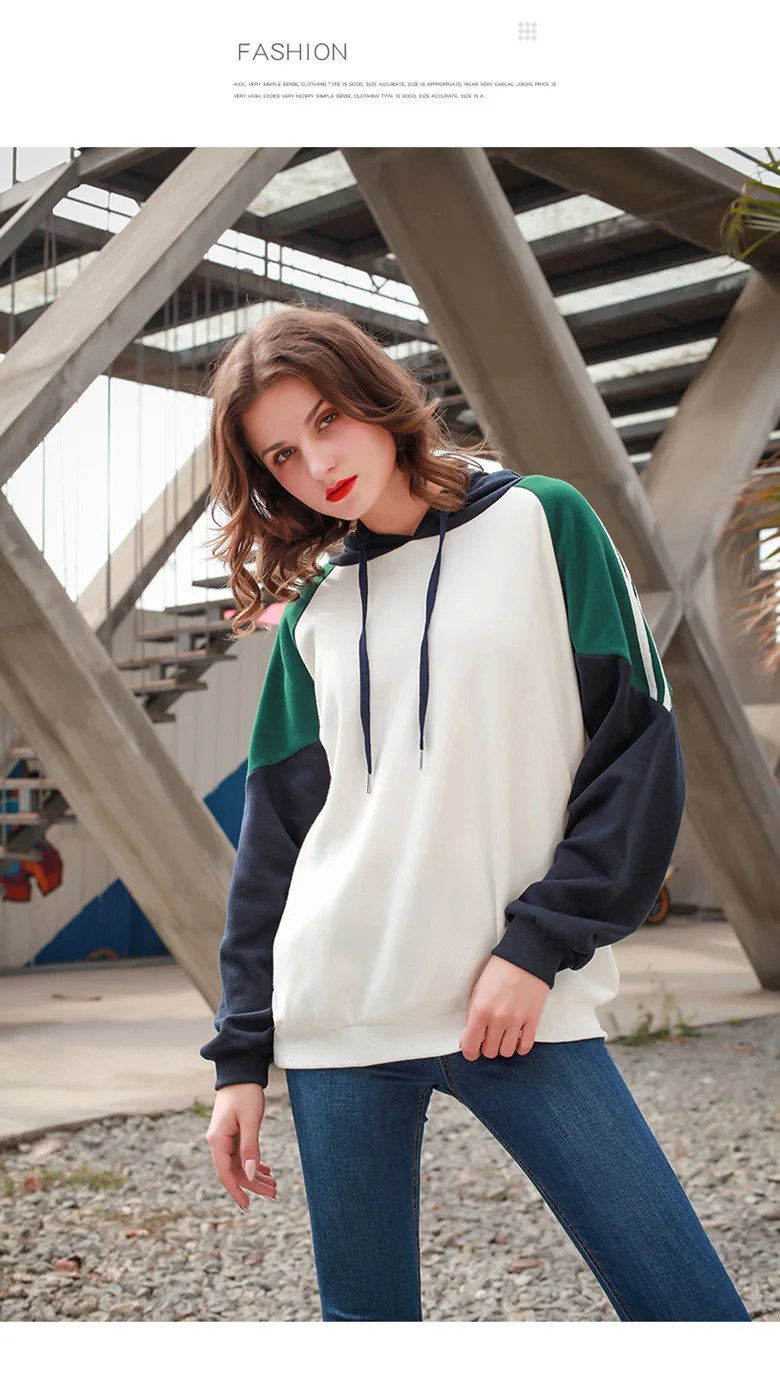 fleece sweatshirt 350g cotton non-tumbling Hong Kong style trend color-block sleeve puller sports fitness sweat