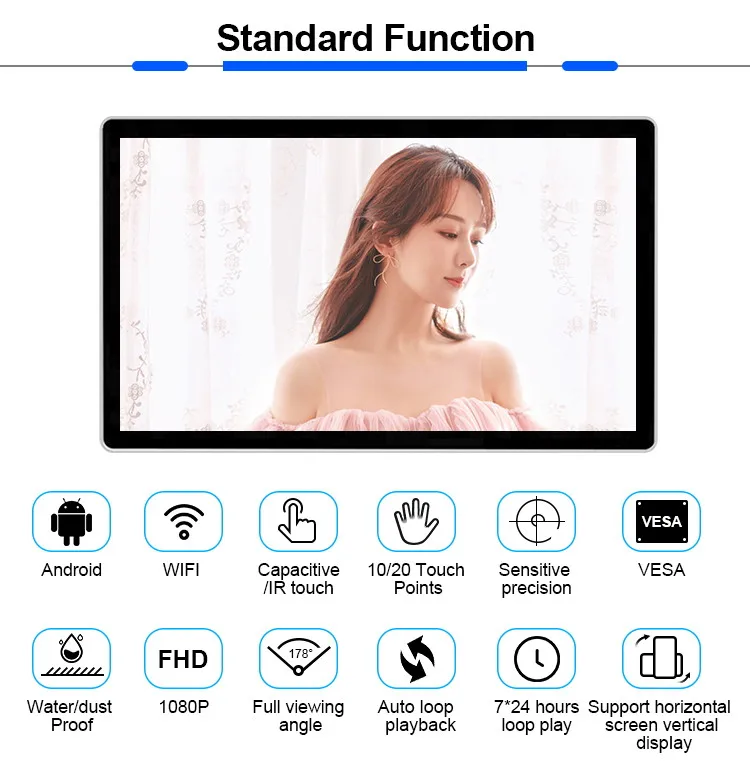 wall mount digital signage android ads tv media player lcd touch screen display monitor 24 inch