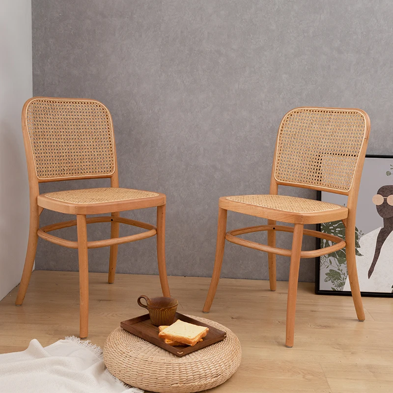 Minimalist Thonet Style Restaurant Dining Room Furniture Ash Solid Wood Rattan Armless Dining Chair
