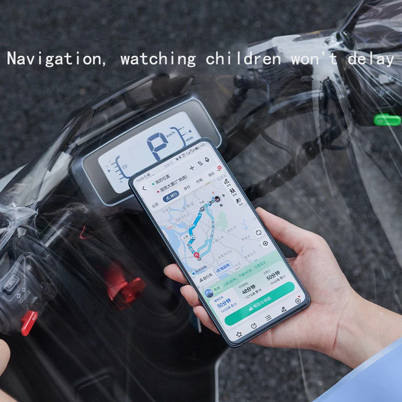 Mother and son two person electric bike raincoat, motorcycle electric scooter rain cape, rider in summer, transparent double