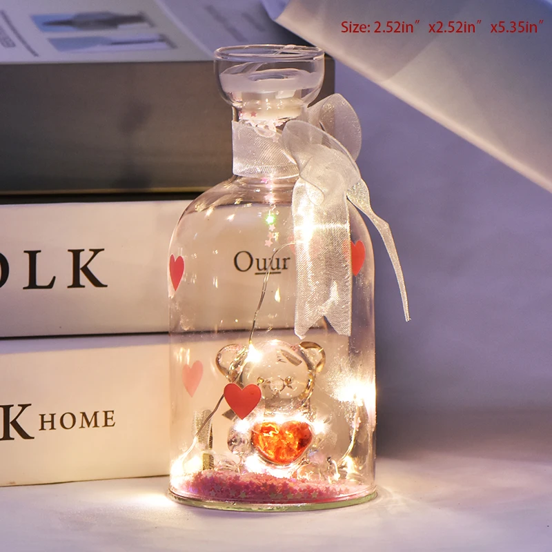 Crystal Bear Glass Wishing Bottle Light Bottle Battery Powered String Lights Desk Lamp For Girls