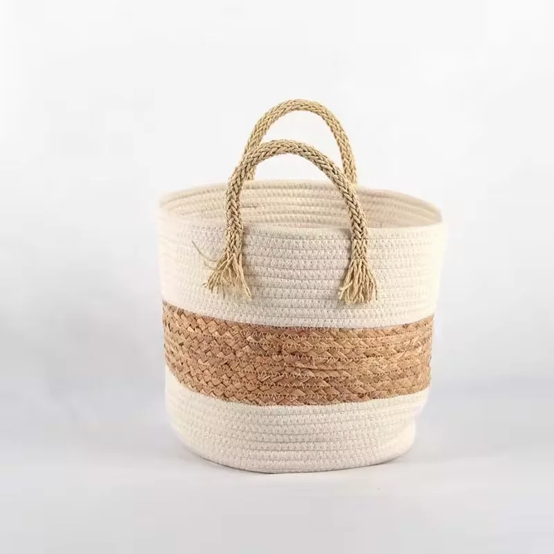 Factory directly sales New Design Water hyacinth and cotton rope storage basket