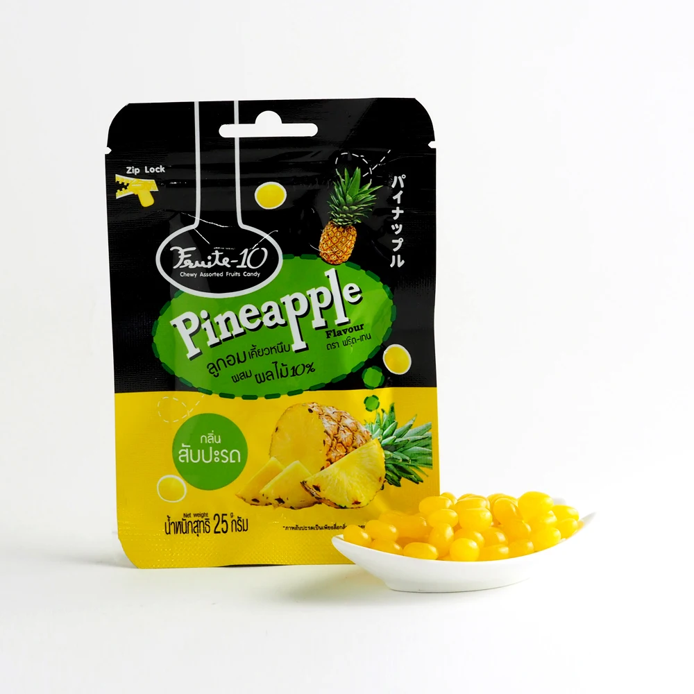 Gummy Candy Sweet Fruity Flavor Bag Packaging Fruits Candy Jelly Pineapple Glucose Multi-colored Ball 25g