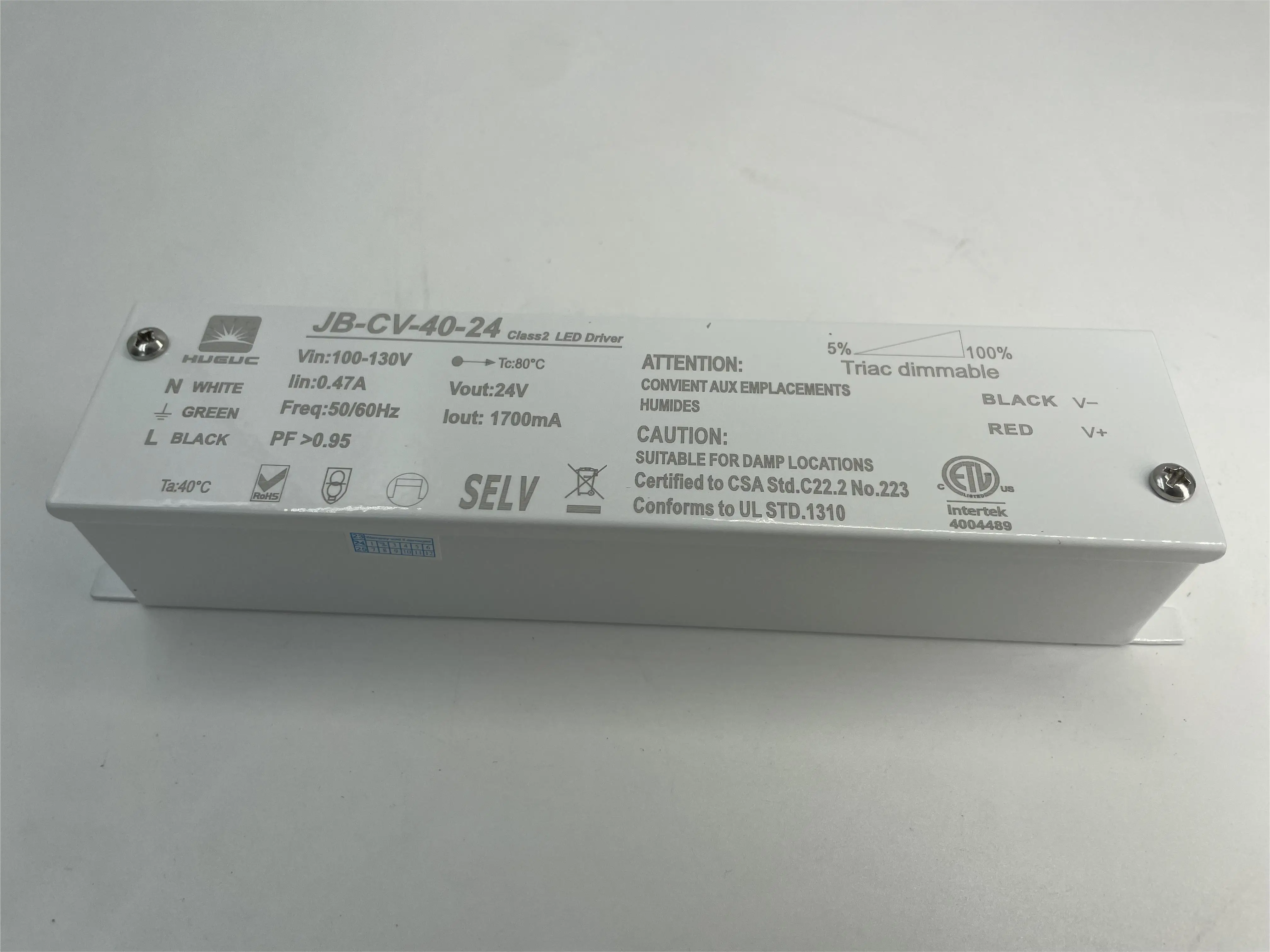 HUEUC ETL junction boxed dimmable 40W 24V phase cut dimmable led power supply