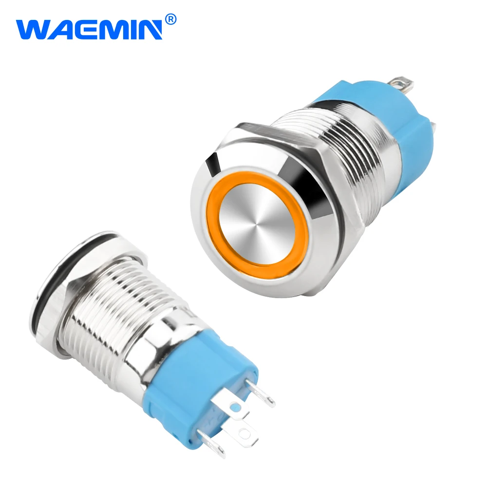 12mm 3A Latching Push Button Switches Momentary IP65 Waterproof With Yellow LED Light On Off Switch Push Button Switch