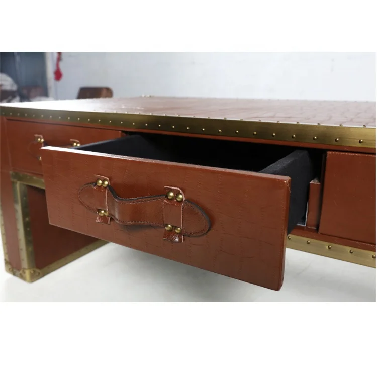 2019 New Metal Frame Indoor Furniture Crocodile Pattern Leather Tea Table For Living Room Home Restaurant