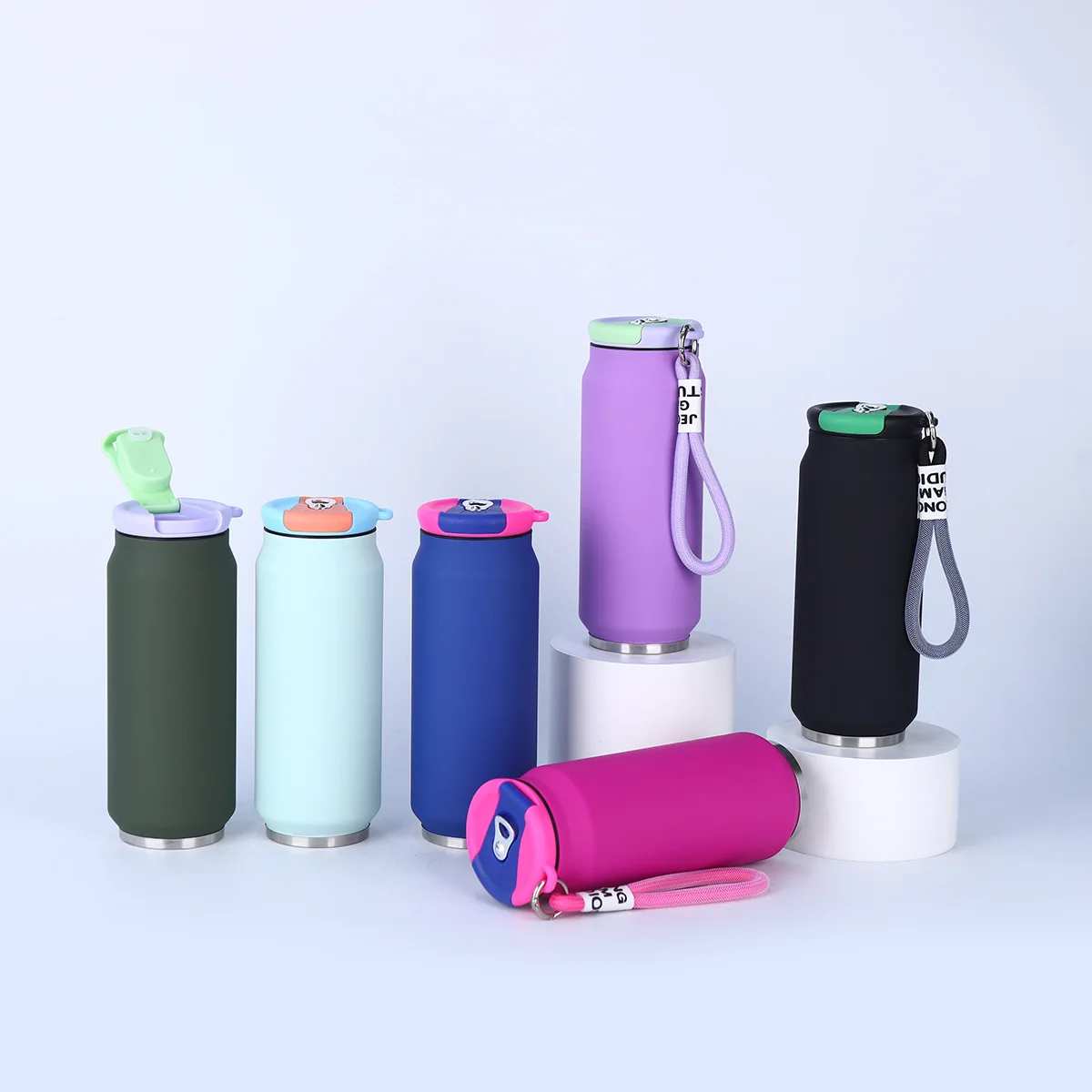 Colorful custom 17oz powder coated double wall cola can cup stainless steel vacuum insulated tumbler with lid/rope