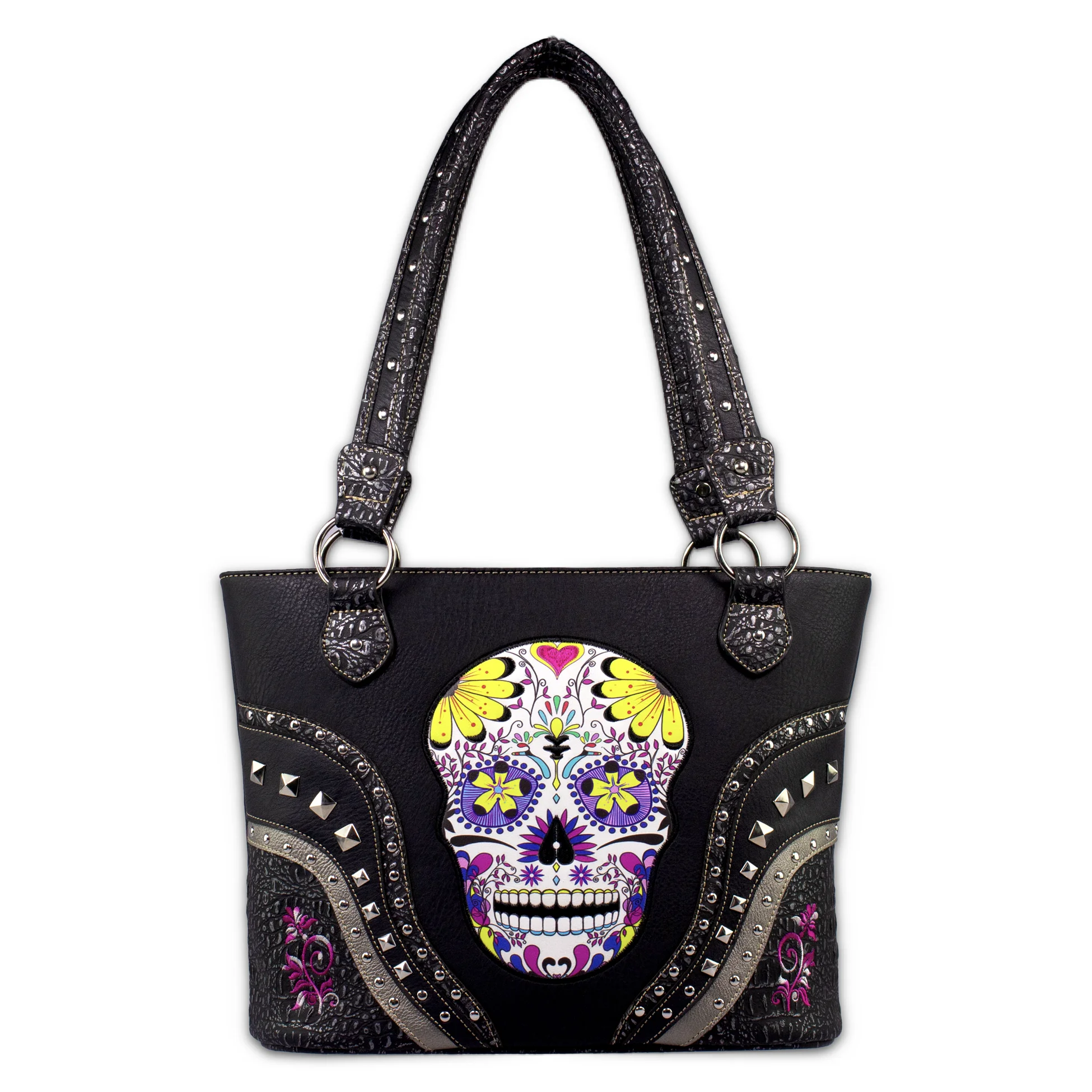 Пользовательские Череп Вышивка Сумочка лазерная гравировка обработанный кожаный женский кошелек