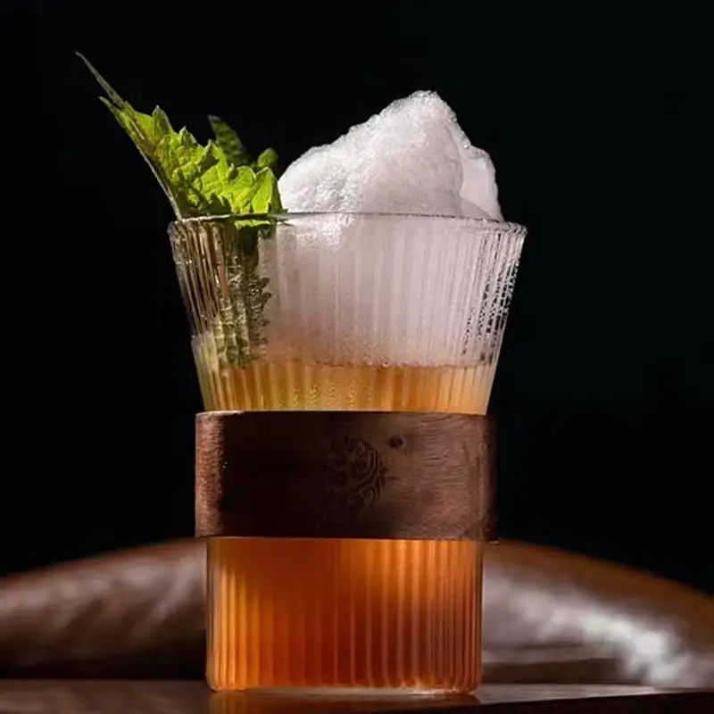 6 Pack 10 Oz Lead Free Borosilicate Glass Cup,Bar Glassware,Ribbed Cocktail Glass Set