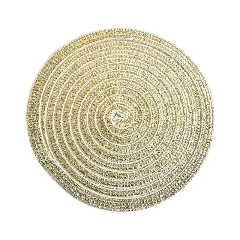 3 PCS Creative Round Handwoven  Plain Color Knitted Fabric Dining Table Mat for Table Top