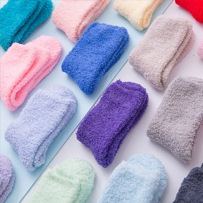 Fashion Winter Women Girls Fuzzy Crew Socks Candy Color Cozy Plush Fluffy Fur Room Floor Slipper Socks