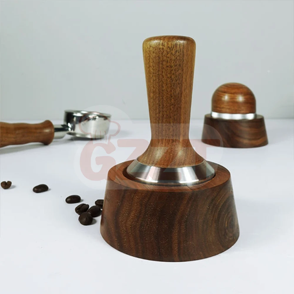 Walnut Wood Barista Tamper Tools 51Mm 53Mm 58Mm Espresso Stainless Steel Coffee Tamper With 60Mm Walnut Wooden Silicone Base