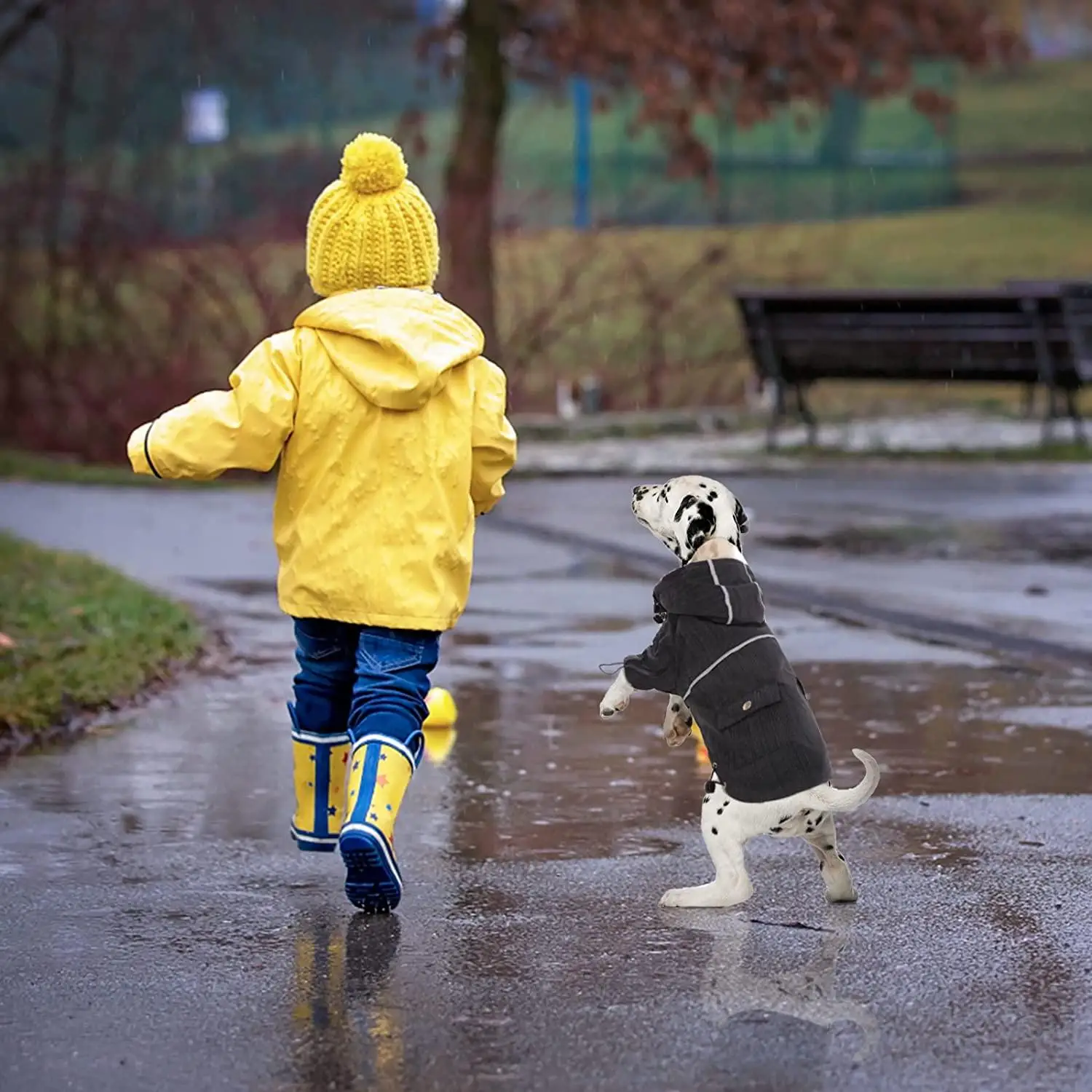 Dog Rain Coat, Pet Lightweight Waterproof  Jacket with Transparent, Reflective    Slicker coat with Leash Hole
