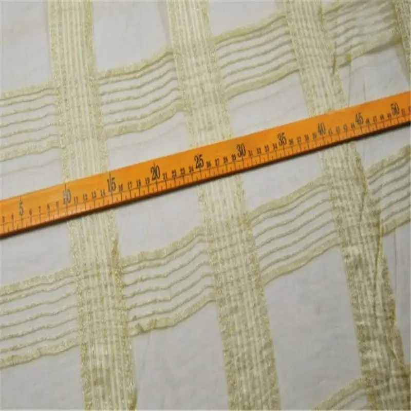 Bright Yellow Color with Check Design Silk Blend Cotton Fabric with Wholesale Price from Factory
