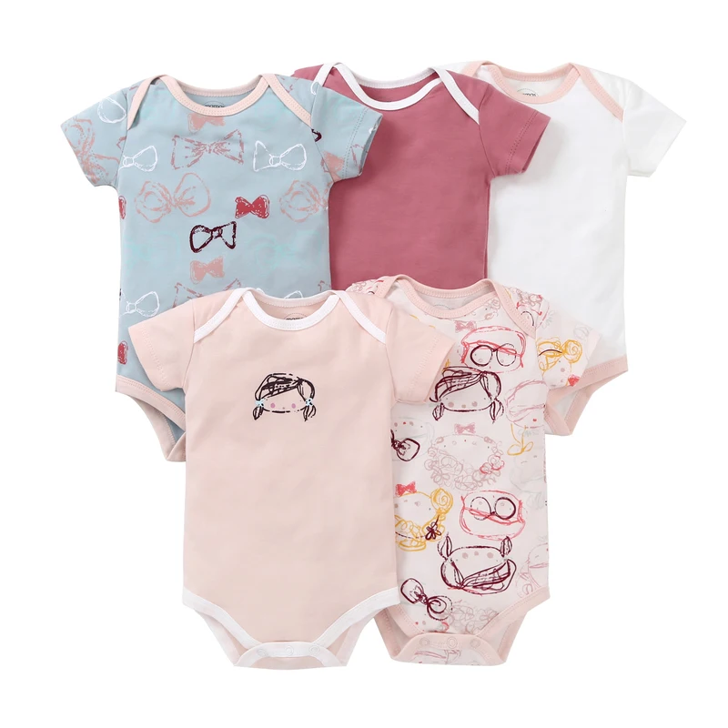 5 pcs/pack short sleeve summer boutique baby romper new born baby clothes