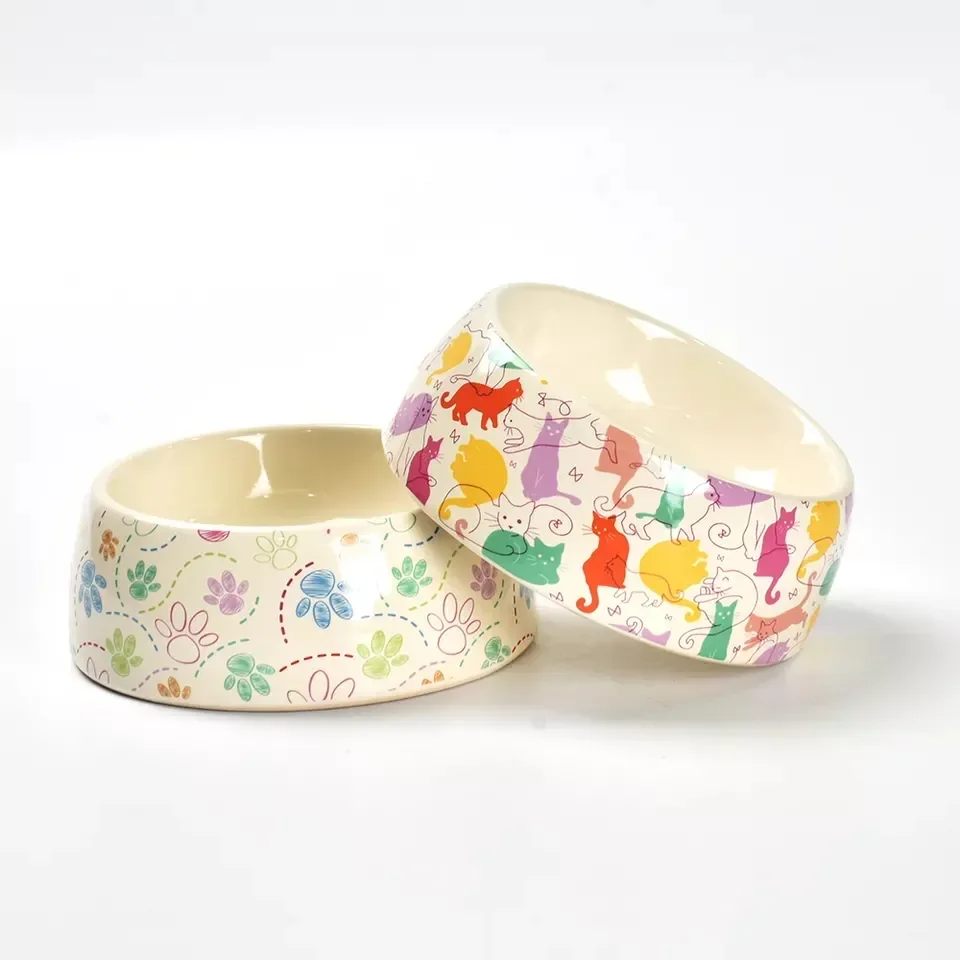 6 inch Stylish Cat tracks decal pattern Pet Cat Dog Food Water Ceramic Bowl