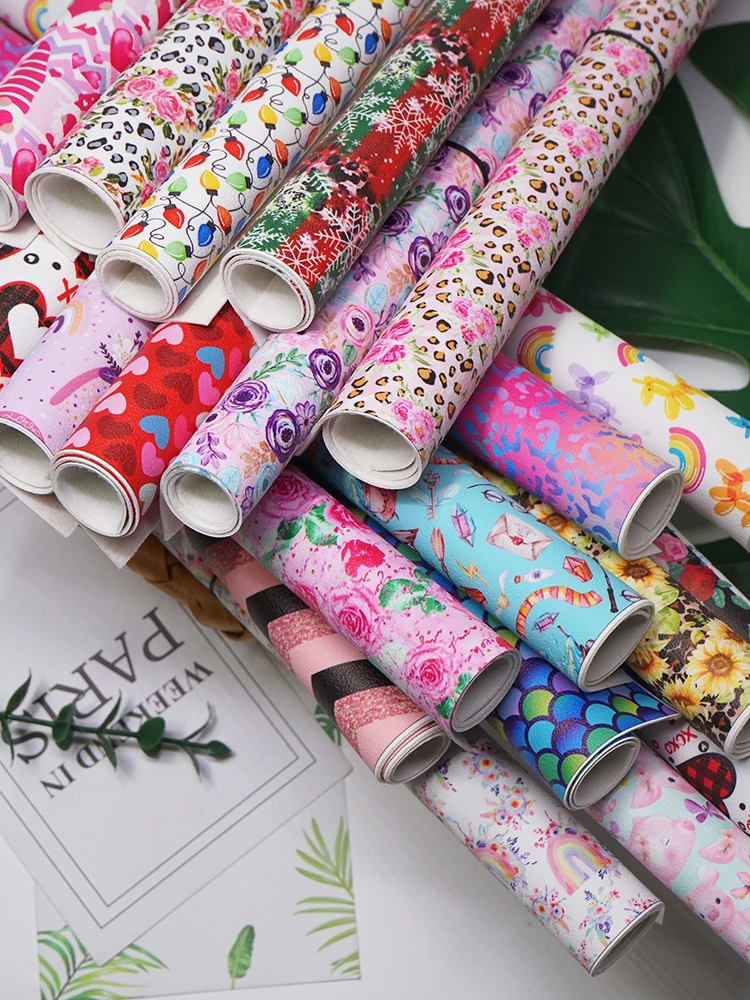 30 x136 cm Faux Synthetic Leather Fabric Sheets Printed Vinyl Leather for Hair Bow Bags Shoes Crafts Material