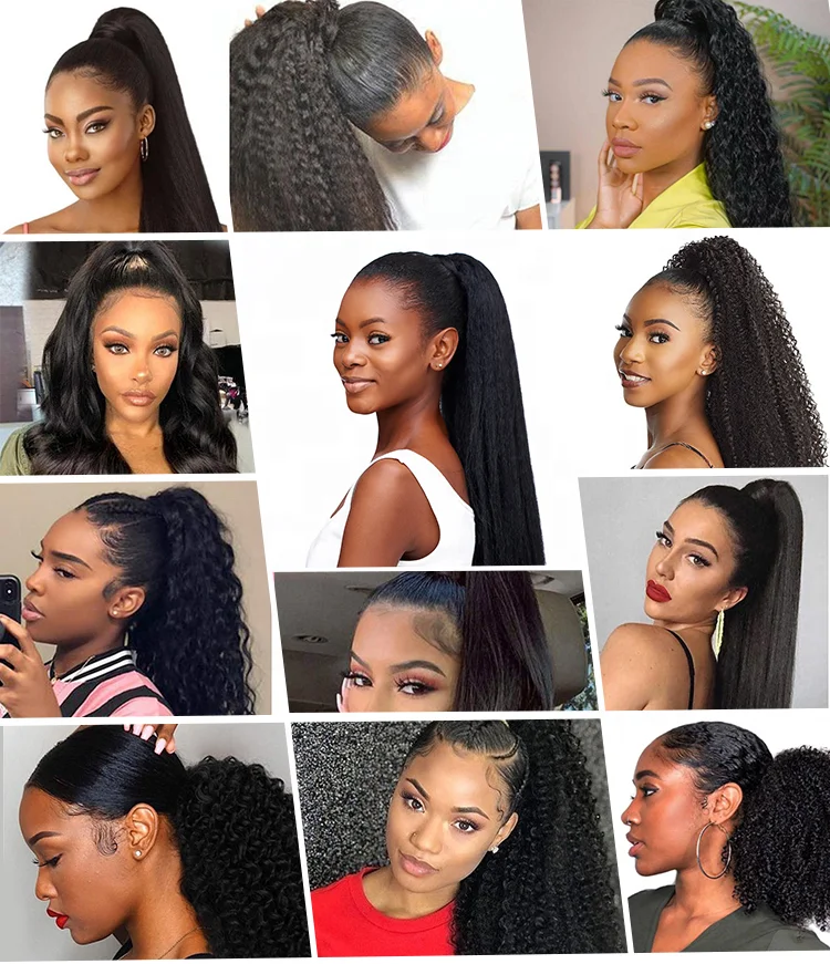 wholesale 100% brazilian indian virgin   hair extension body wave clip In and dstring ponytail for black women