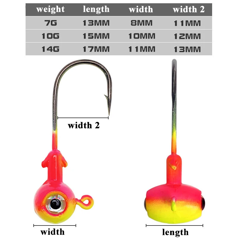 WeiHe 3.5g/5g/7g/10g/14g 5Colors Jig Hook Jighead Fishing Hooks Colorful Lead Head Hook