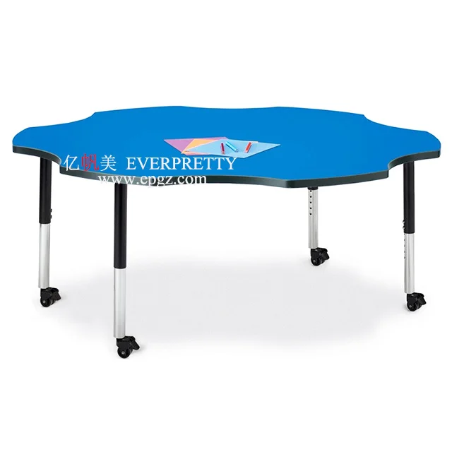 Kindergarten Furniture Height Adjustable Kids Activity Table  Kidney Shape Wooden Kids Table