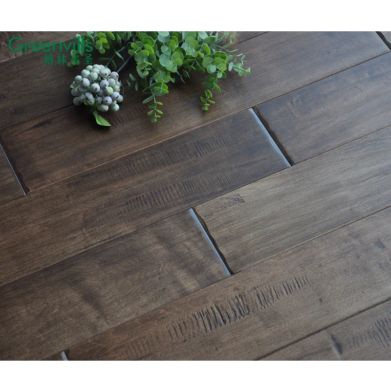 15(4)mm maple floor low prices engineered parquet flooring/ handscraped and chopped dark coffee Chinese maple wood flooring
