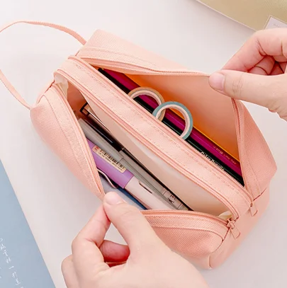 Hot Supplies Novelty Fabric Material Colorful Cute Simple Pen Bag Adult Or Children Double zippered Novelty Pencil  Case