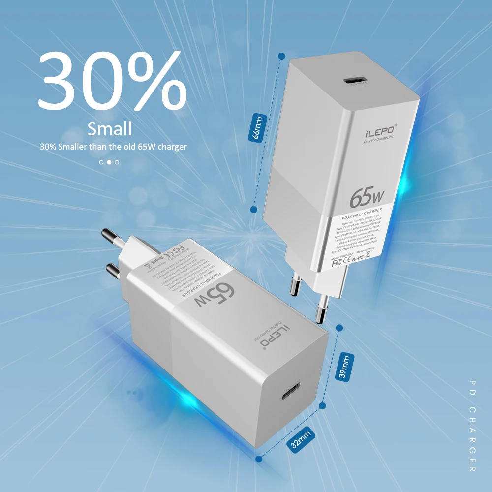 Универсальный USB C QC3.0 PD стандарт Великобритании штепсельная вилка 3 Pin настенный Быстрый 65W GAN мобильный телефон адаптер зарядное устройство с Type