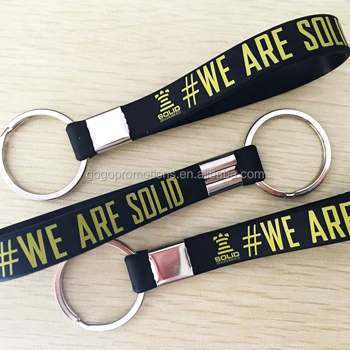OEM Personalised custom debossed logo Promotion keychain Cheap Rubber wristband silicone bracelet keychain
