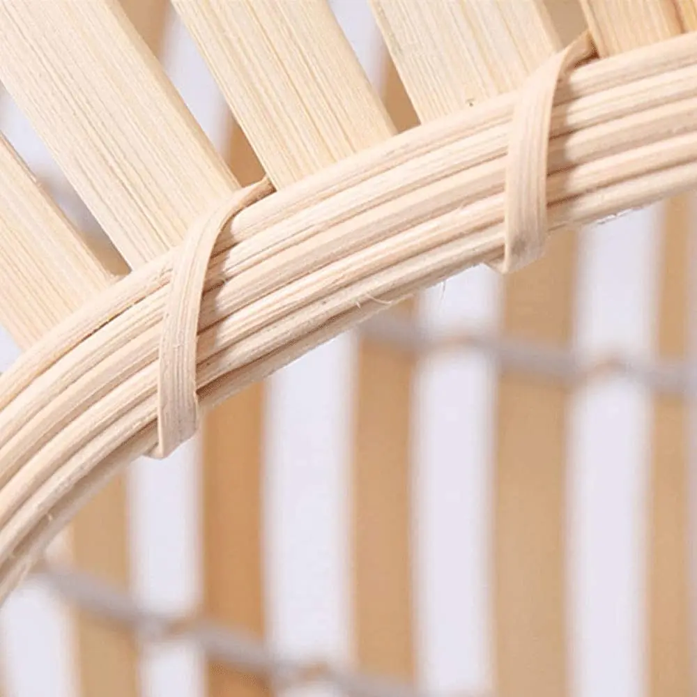 Crayom Round Bamboo Woven Chandelier Wooden Rattan Wicker Lampshade E27 Lamp Holder Adjustable Lamps