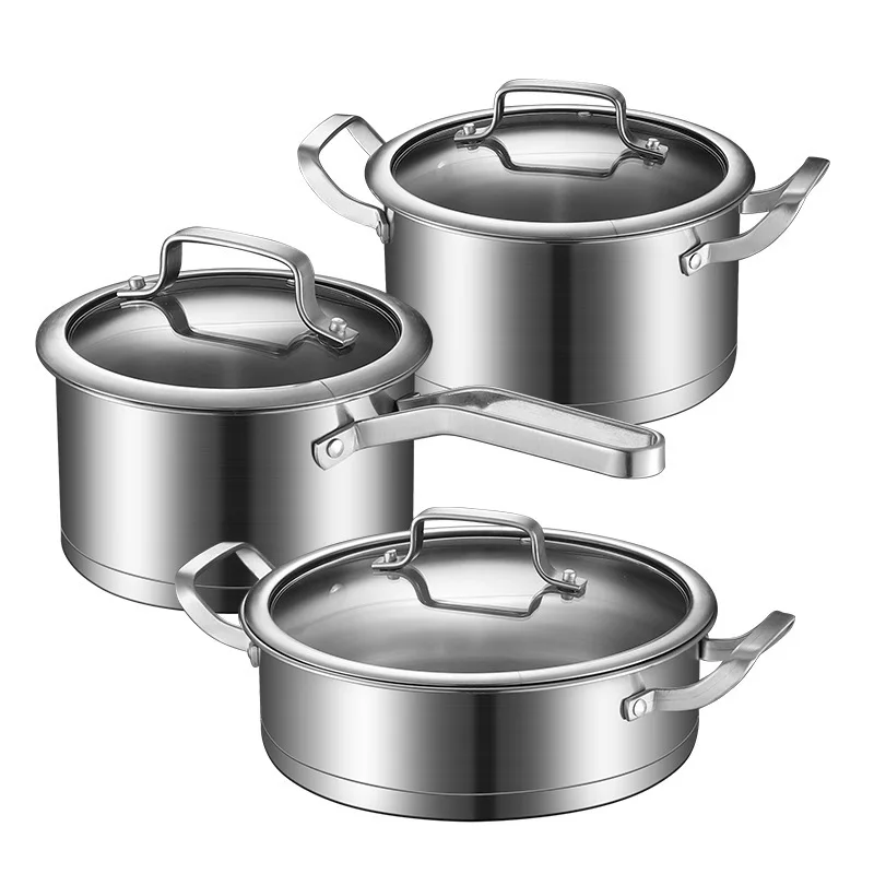 Stainless Steel 3 Pcs Cookingware Sets Casserole Kitchenware Cookware Sets Cooking Pot Set
