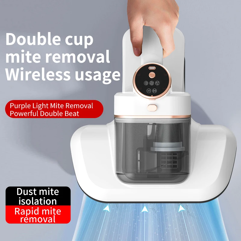 Upgrade Double Dust Cup Vacuum Cleaner Bed Vacuum with Made in China 8Kpa Suction UV-C Light Dual Widened Suction Port