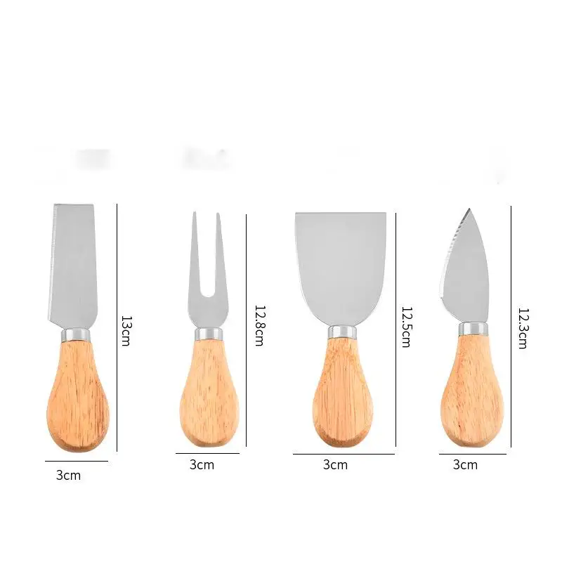 4 Pieces Set Wood Wooden Handle Stainless Steel Cheese Tools Knife Set Wholesale Cheese Dispenser