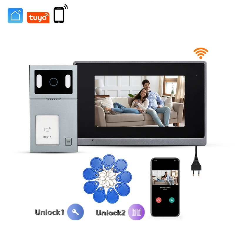 Skynex  IP Digital Video Intercom System RFID Unlock Camera Doorbell with 7 Inch Screen Night Vision Home Door Bell for Villa
