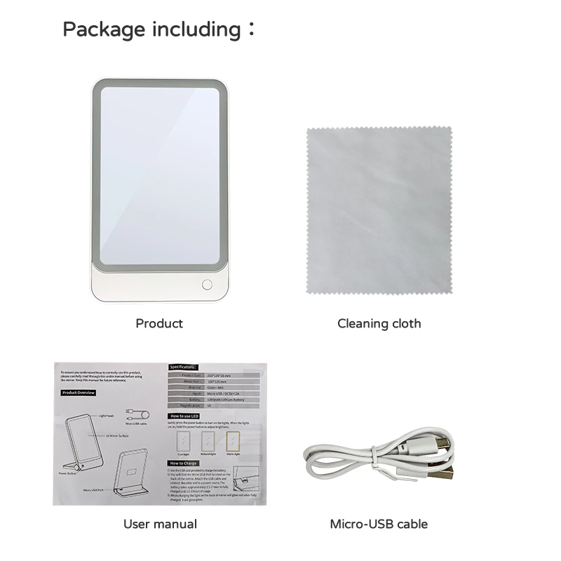 Support Adjustable Mini Mirror Square shaped LED Light Screen Touch Table Vanity Mirror with Foundation