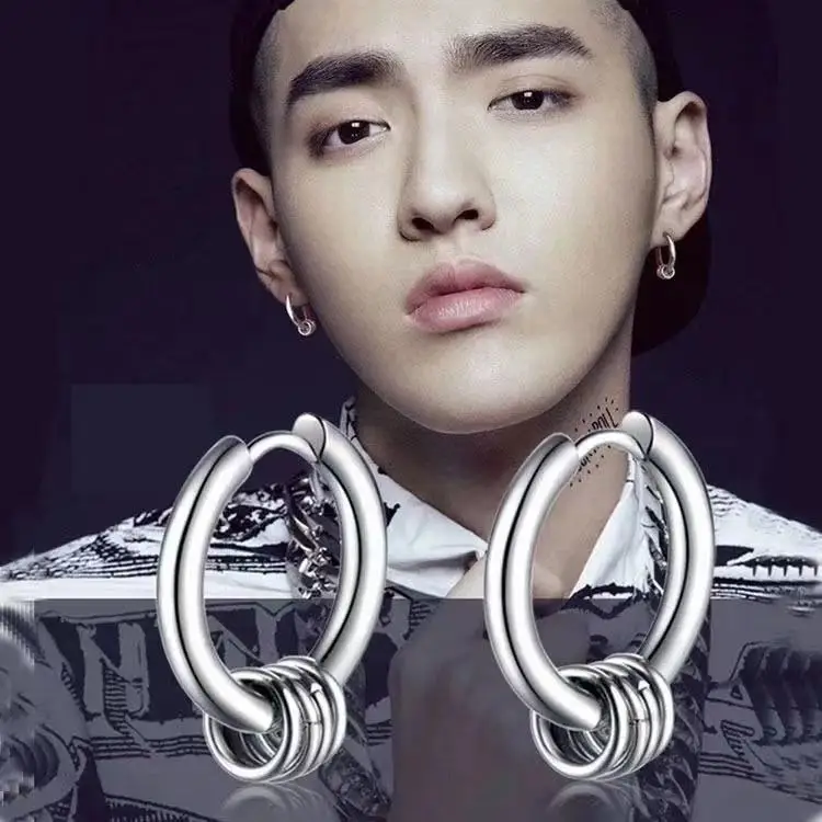 Punk Stainless Steel Hoop Earrings Black Earrings Set for Men Women Vintage Hip Hop Piercing Ear Jewelry