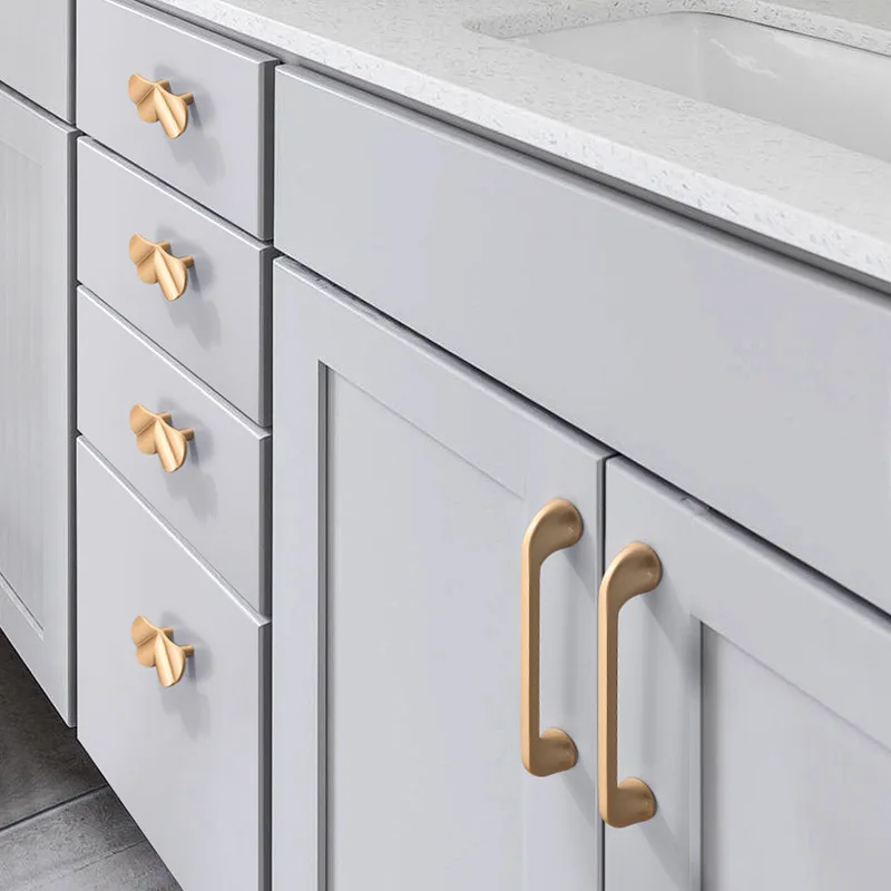 AIMINO RTS Brass luxury brass leaf in a pair handles and knobs cabinet handles furniture hardware