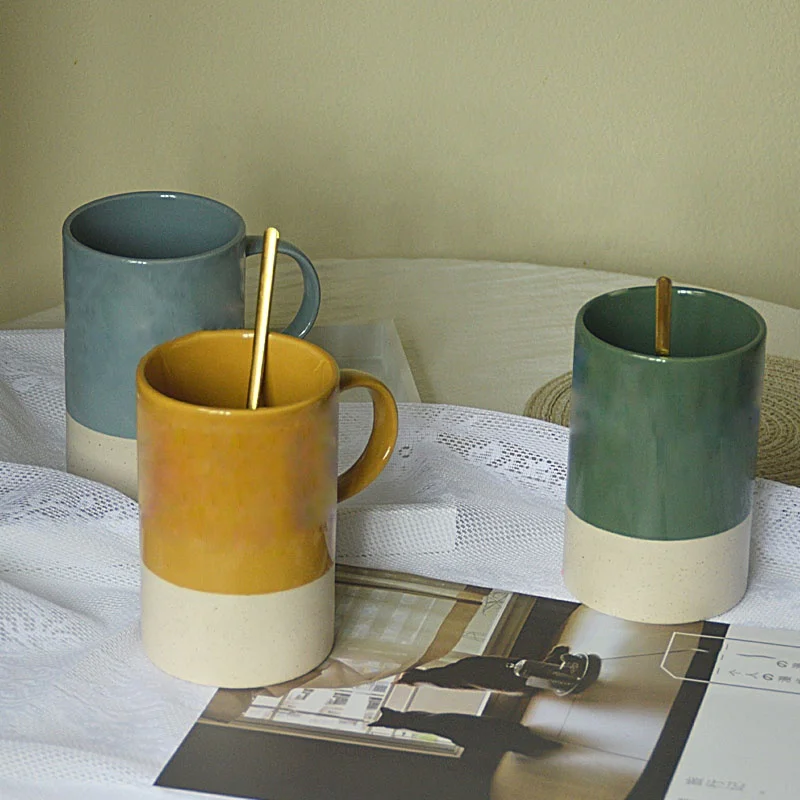 Custom Large 15oz Nordic Matte Colorful Ceramic Coffee Mug With Wooden Lid Gift Box