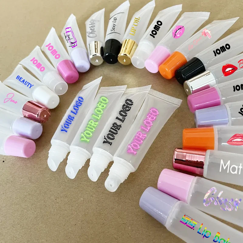 Wholesale 10ml 15ml lip gloss clear tubes cute plump lip balm containers private label fruit lip glaze squeeze packaging