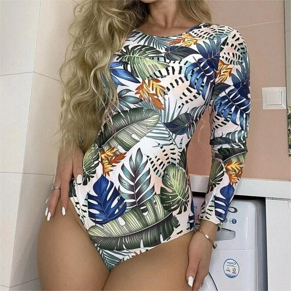 Intiflower  Wholesale Newest One Piece Swimwear Long Sleeve Swimsuit Backless Beachwear for Girl Women