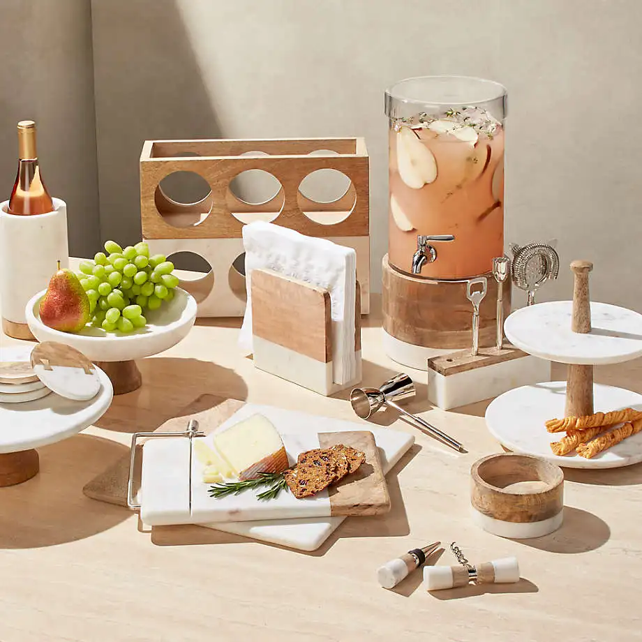 New Hot Selling 2023 Luxury Acacia Wood and Marble Napkin Holder Wooden Napkin Dispenser for Dinner Table