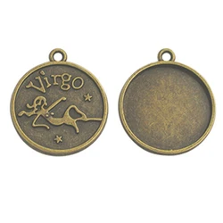 Fashion jewelry with the signs of zodiac 12 constellations metal charms antique bronze plated pendent for DIY 25mm glass stone